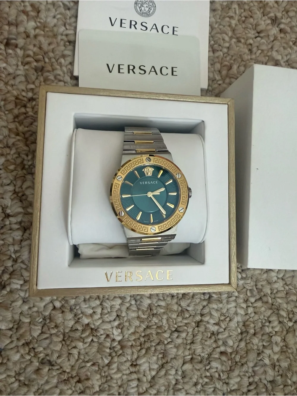 Versace Men's Gold & Teal Stainless Steel Bracelet Watch